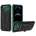 thumbnail image 1 of K-Lion for iPhone 11 Pro Max Armor Case, Heavy Duty Rugged PC Card Slot Hidden Kickstand Bracket Lens Protection Military Grade Dual-Layers Shockproof Anti-Scratch Non-Slip Case, Darkgreen, 1 of 9
