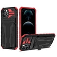 thumbnail image 1 of K-Lion for iPhone 11 Pro Max Armor Case, Heavy Duty Rugged PC Card Slot Hidden Kickstand Bracket Lens Protection Military Grade Dual-Layers Shockproof Anti-Scratch Non-Slip Case, Red, 1 of 9