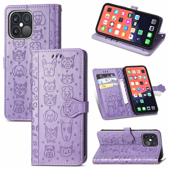 K-Lion for iPhone 11 Pro Max Wallet Case,Cute Luxury Embossed Animal Pattern PU Leather Card Holder Flip Folio Case Shockproof Kickstand Full Protection Phone Cover for Women Girls,Purple