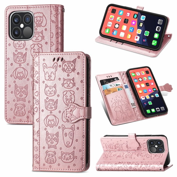 K-Lion for iPhone 11 Pro Max Wallet Case,Cute Luxury Embossed Animal Pattern PU Leather Card Holder Flip Folio Case Shockproof Kickstand Full Protection Phone Cover for Women Girls,Rosegold