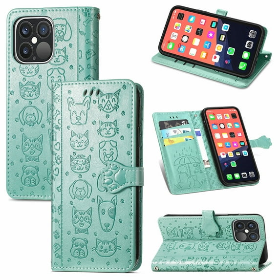 K-Lion for iPhone 11 Wallet Case,Cute Luxury Embossed Animal Pattern PU Leather Card Holder Flip Folio Case Shockproof Kickstand Full Protection Phone Cover for Women Girls,Green