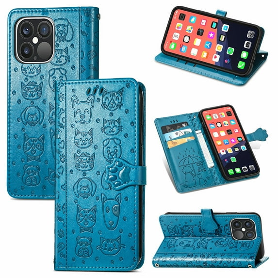 K-Lion for iPhone 11 Wallet Case,Cute Luxury Embossed Animal Pattern PU Leather Card Holder Flip Folio Case Shockproof Kickstand Full Protection Phone Cover for Women Girls,Blue
