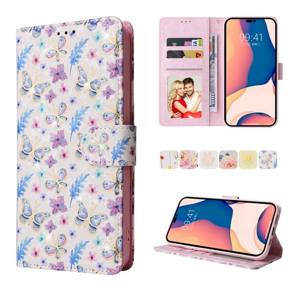 K-Lion for iPhone 12 Pro Max Wallet Case, Luxury Floral Flowers Pattern PU Leather RFID Blocking Card & Cash Slot Flip Case Shockproof Kickstand Full Protection Case Cover for Girls Women