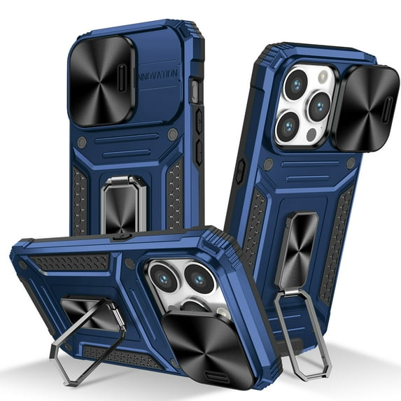 K-Lion for iPhone 12 Rugged Case, Heavy Duty Slide Camera Lens Military Grade Drop Protection Case Magnetic Ring Holder Stand Shockproof Case Cover for iPhone 12,Navyblue