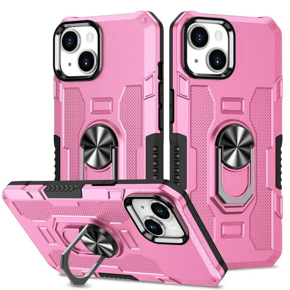 K-Lion for iPhone 13 6.1 Inch Case, 360° Rotating Ring Holder Stand Heavy Duty Kickstand Magnetic Car Mount Slim Military Grade Shockproof Durable Hybrid Case for iPhone 13,Pink