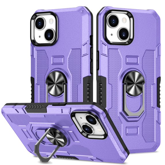 K-Lion for iPhone 13 6.1 Inch Case, 360° Rotating Ring Holder Stand Heavy Duty Kickstand Magnetic Car Mount Slim Military Grade Shockproof Durable Hybrid Case for iPhone 13,Purple