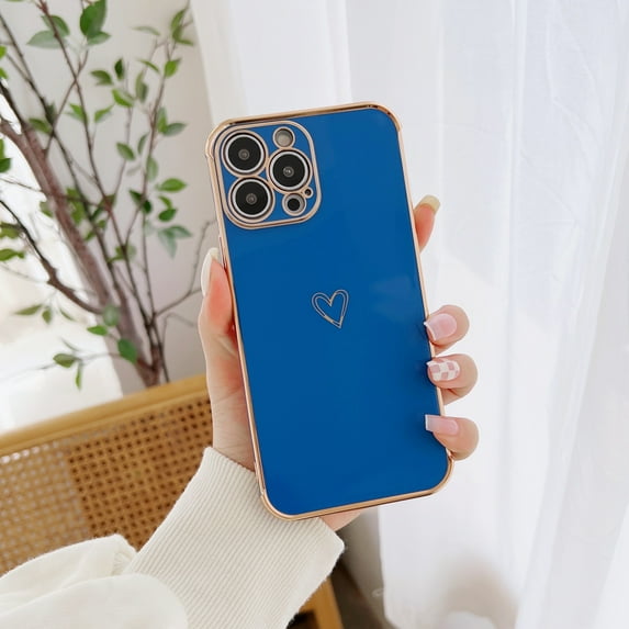 K-Lion for iPhone 13 Mini 5.4 Inch Slim Case, Fashion Plating Love Heart Fun Cute Small Pattern Soft TPU Airbag Anti-Fall Shockproof Camera Protective Electroplated Case Cover,Darkblue