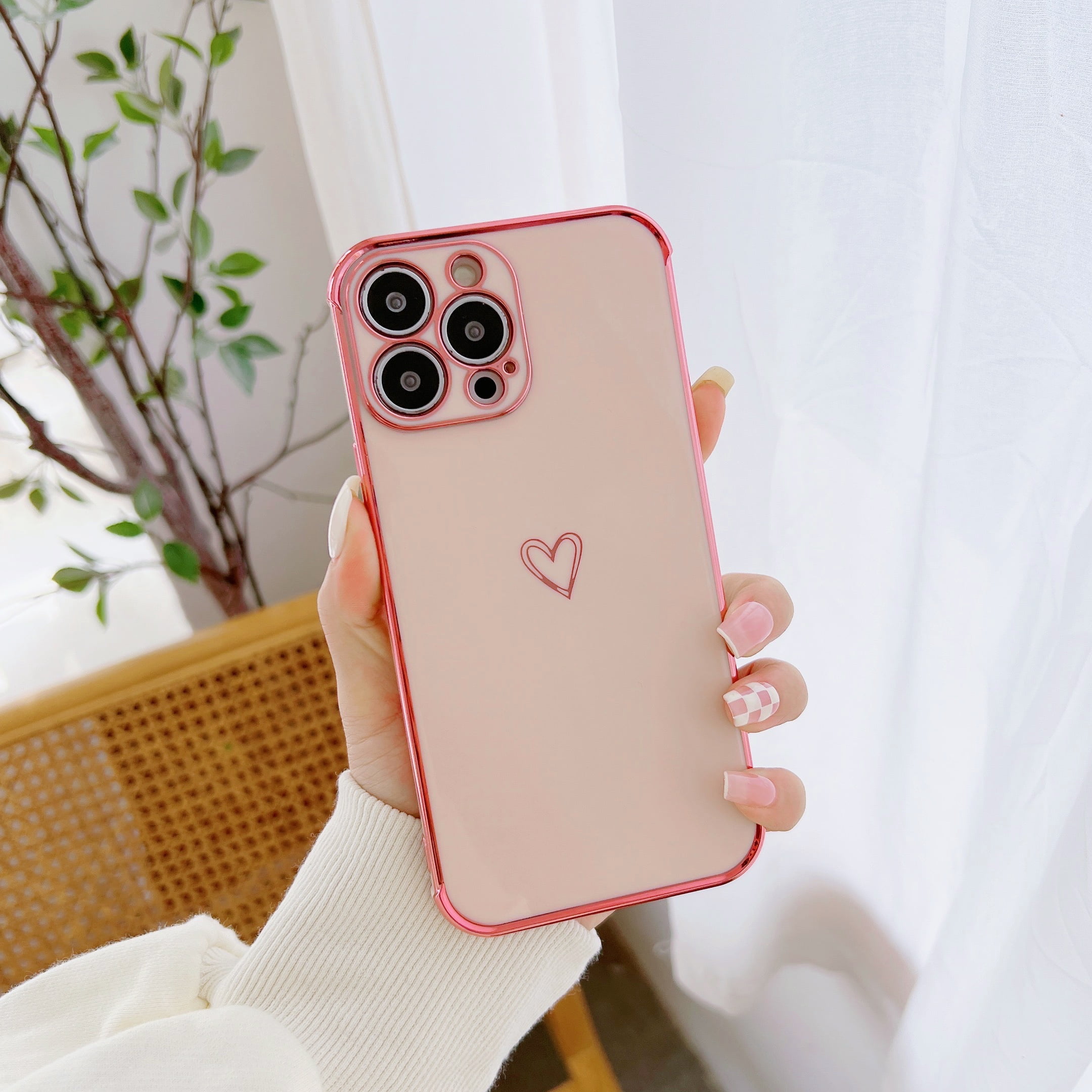 K-Lion for iPhone 13 Mini 5.4 Inch Slim Case, Fashion Plating Love Heart  Fun Cute Small Pattern Soft TPU Airbag Anti-Fall Shockproof Camera  Protective Electroplated Case Cover,Pink - Walmart.com, image size:2160x2160