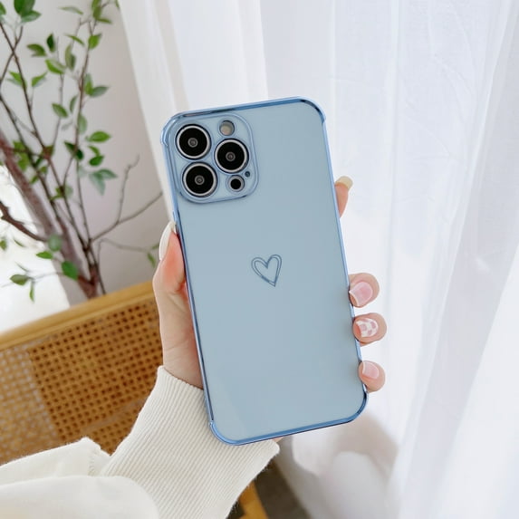 K-Lion for iPhone 13 Mini 5.4 Inch Slim Case, Fashion Plating Love Heart Fun Cute Small Pattern Soft TPU Airbag Anti-Fall Shockproof Camera Protective Electroplated Case Cover,Blue