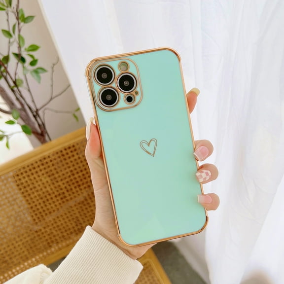 K-Lion for iPhone 13 Mini 5.4 Inch Slim Case, Fashion Plating Love Heart Fun Cute Small Pattern Soft TPU Airbag Anti-Fall Shockproof Camera Protective Electroplated Case Cover,Mint