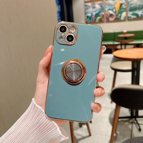 K-Lion for iPhone 13 Pro Max 6.7 Inch Slim Case with Metal Ring, Soft TPU Plating Frame Holder Kickstand Function Raised Lips Full Protection Shockproof Anti-scratch Case for iPhone 13 Pro Max,Gray