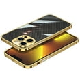 thumbnail image 1 of K-Lion for iPhone 13 Pro Max Slim Case, Stainless Steel Frame + Carbon Fiber Back + Metal Lens Cover Camera Lens Protector Anti-Scratch Wear Resistance Shockproof Durable Case, Gold, 1 of 12