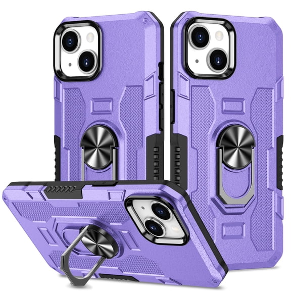 K-Lion for iPhone 14 6.1 Inch Case with 360° Rotating Ring Holder Stand, Heavy Duty Kickstand Magnetic Car Mount Slim Military Grade Shockproof Durable Hybrid Case for iPhone 14,Purple