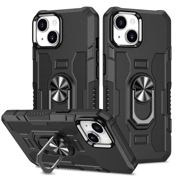 K-Lion for iPhone 14 6.1 Inch Case with 360° Rotating Ring Holder Stand, Heavy Duty Kickstand Magnetic Car Mount Slim Military Grade Shockproof Durable Hybrid Case for iPhone 14,Black