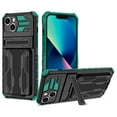 thumbnail image 1 of K-Lion for iPhone 14 Armor Case, Heavy Duty Rugged PC Card Slot Hidden Kickstand Bracket Lens Protection Military Grade Dual-Layers Shockproof Anti-Scratch Non-Slip Case, Darkgreen, 1 of 10