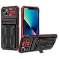 thumbnail image 1 of K-Lion for iPhone 14 Armor Case, Heavy Duty Rugged PC Card Slot Hidden Kickstand Bracket Lens Protection Military Grade Dual-Layers Shockproof Anti-Scratch Non-Slip Case, Red, 1 of 10
