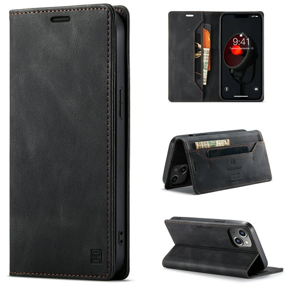 K-Lion for iPhone 14 Plus Wallet Case, Slim Luxury PU Leather Flip Cover RFID Blocking Card Slots Magnetic Closure Anti-Scratch Shockproof Case for iPhone 14 Plus 6.7 inch,Black