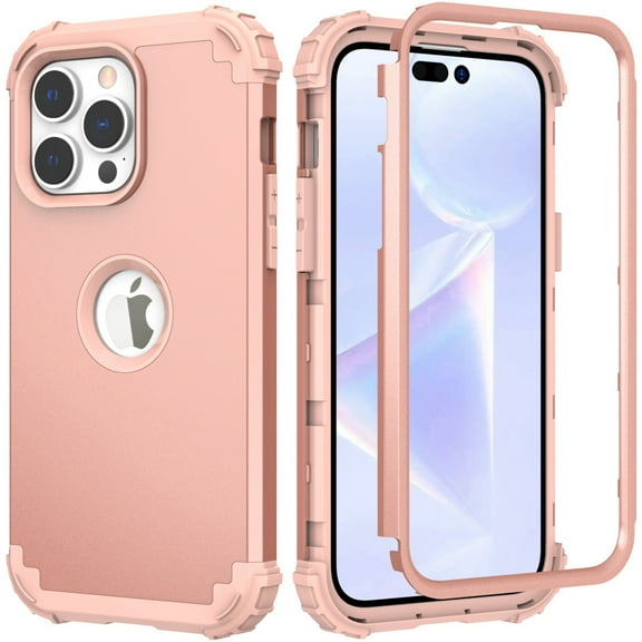 K-Lion iPhone 14 Pro 2022 Luxury Heavy Duty Protective Case [3 Layers] Hybrid Rugged Rubber Heavy Duty Shockproof Protection Cover for Apple iPhone 14 Pro, Rosegold