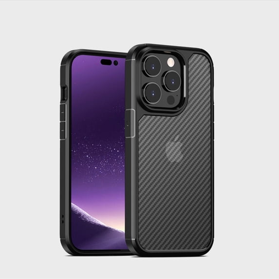 K-Lion for iPhone 14 Pro Max 6.7 Inch Hybrid Slim Case, Translucent Frosted Fiber Texture Acrylic Back Soft TPU Edges Anti-Scratch Airbag Shockproof Protection Matte Back Case,Black