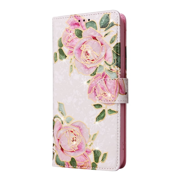 K-Lion for iPhone 14 Pro Max 6.7 inch Wallet Case, Flower Rose Durable PU Leather Magnetic Closure Card Slots Wrist Strap Holder Kickstand Function Anti-Scratch Shockproof Folio Cover,F