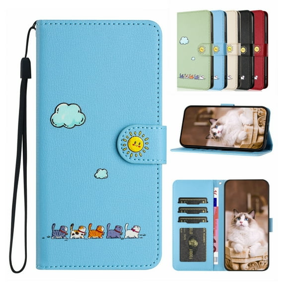 K-Lion for iPhone 14 Pro Max Flip Folio Case,Cute Cartoon Cat Pattern PU Leather Card Slots Wallet Case Kickstand Shockproof Full Body Protective Case Cover for iPhone 14 Pro Max,Blue