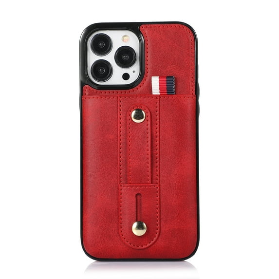 K-Lion iPhone 14 Pro Max Wallet Case with Hidden Card Holder & Finger Grip Band Loop Stretch Kickstand - Vintage PU Leather Case Business Cover for iPhone 14 Pro Max - Red