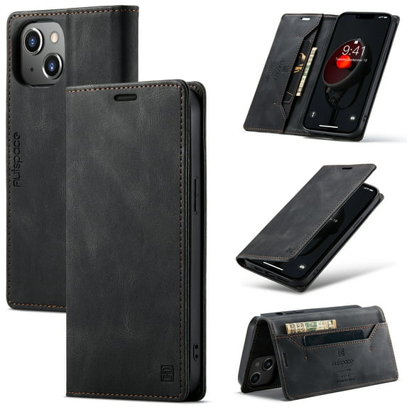 K-Lion for iPhone 14 Wallet Case, Slim Luxury PU Leather Flip Cover RFID Blocking Card Slots Magnetic Closure Anti-Scratch Shockproof Case for iPhone 14 6.1 inch,Black