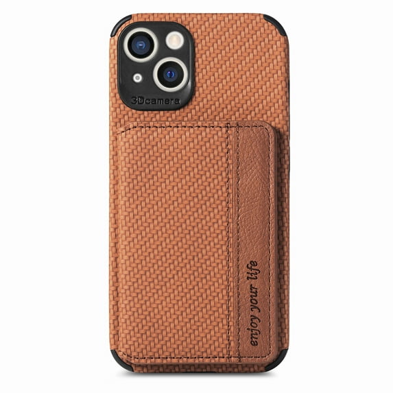 K-Lion for iPhone 14 Wallet Case Stylish Weaving Pattern with RFID Blocking Card Slots Kickstand Function Magnetic Shockproof Protective Purse Case for iPhone 14,Brown
