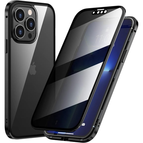 K-Lion for iPhone 15 Case with High Sensitivity Privacy Screen,Luxury Shockproof Plating Metal Frame Anti-Peep Double Sided 360 All Round Protection Case Cover for iPhone 15,Black