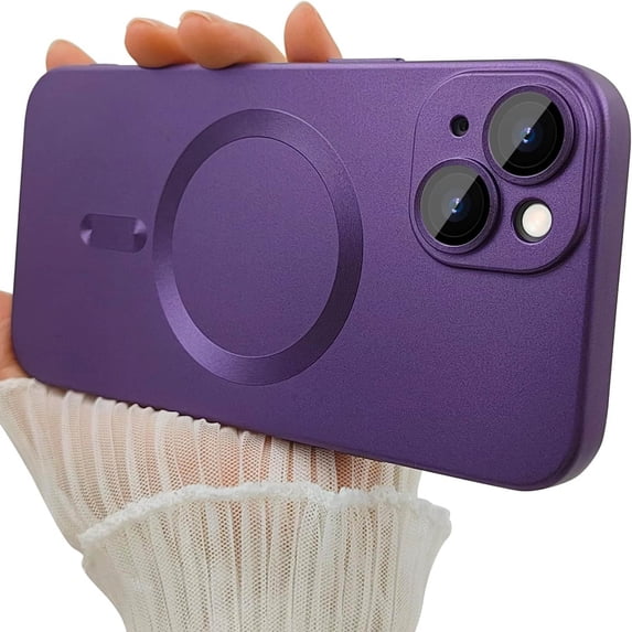 K-Lion for iPhone 15 Mag Safe Magnetic Case, Fashion Ultra Thin Matte Metallic Luster Design Slim Case Skin Friendly Dropproof Full Lens Protective Case Cover for iPhone 15,Purple