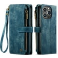 thumbnail image 1 of K-Lion for iPhone 15 Pro Flip Case with Card Holder, Premium Zipper Wallet Case for Women Men, Luxury Retro PU Leather Wrist Strap Lanyard Full Protection Phone Cover for iPhone 15 Pro,Blue, 1 of 8