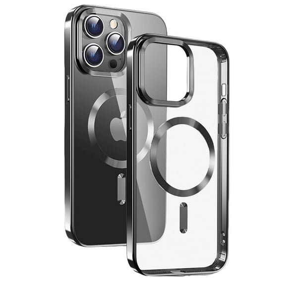 K-Lion for iPhone 15 Pro Max 6.7" Clear Case, Compatible with Mag Safe,Fashion Crystal Plating Transparent Ultra Slim Case Lightweight Dropproof Protective Case Cover for iPhone 15 Pro Max,Black