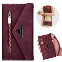K-Lion iPhone 15 Pro Max Case Wallet, Retro Luxury PU Leather Crossbody Strap Wirstlet Zipper Purse Flip Case Magnetic Closure Handbag Shockproof Peotective Cover for iPhone 15 Pro Max,Winered