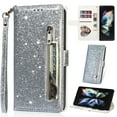 thumbnail image 1 of K-Lion for iPhone 15 Pro Max Glitter Wallet Case, Bling Sparkly PU Leather Zipper Flip Shockproof Protective Case Card Slots Kickstand Full Phone Cover with Strap for Women Girls,Silver, 1 of 6