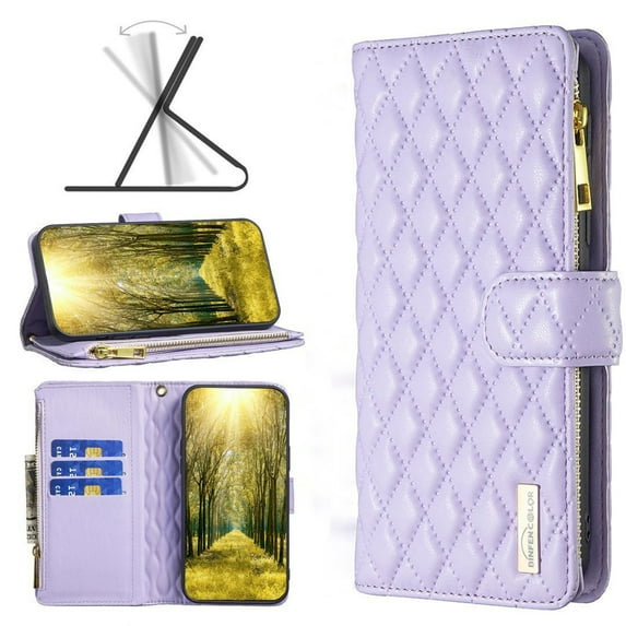 K-Lion for iPhone XR Wallet Case for Women Girls,Luxury Elegant Zipper Pu Leather Card Slots Holder Shockproof Case Kickstand Full Phone Cover for iPhone XR,Purple