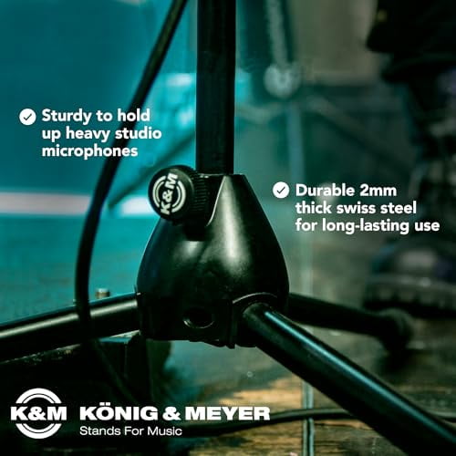 K&M - Knig & Meyer 21070.500.55 - Tripod Microphone Stand with Fixed Length Boom Arm - Professional Grade for All Musicians - Heavy Duty Folding Leg Base - German Made - Black