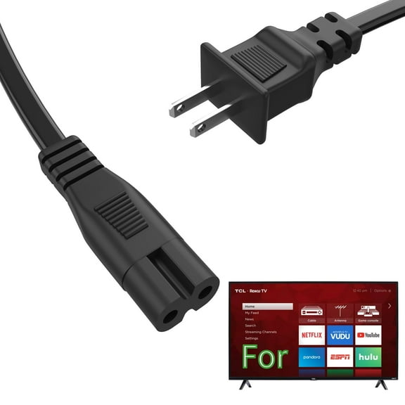 K-MAINS UL 6FT AC Power Cord Cable Compatible With TCL TV 50S421 40S325 55R615 2-Prong Plug Lead PSU