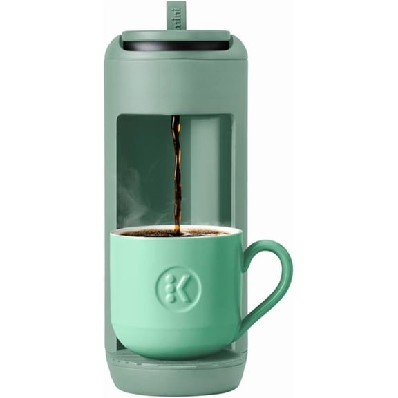 K-Mini Mate Single Serve K-Cup Pod Coffee Maker, Brews Up to 12 oz Cup, Compact Portable Coffee Machine for Small Spaces, Great for Dorms & Offices, Glamping Green