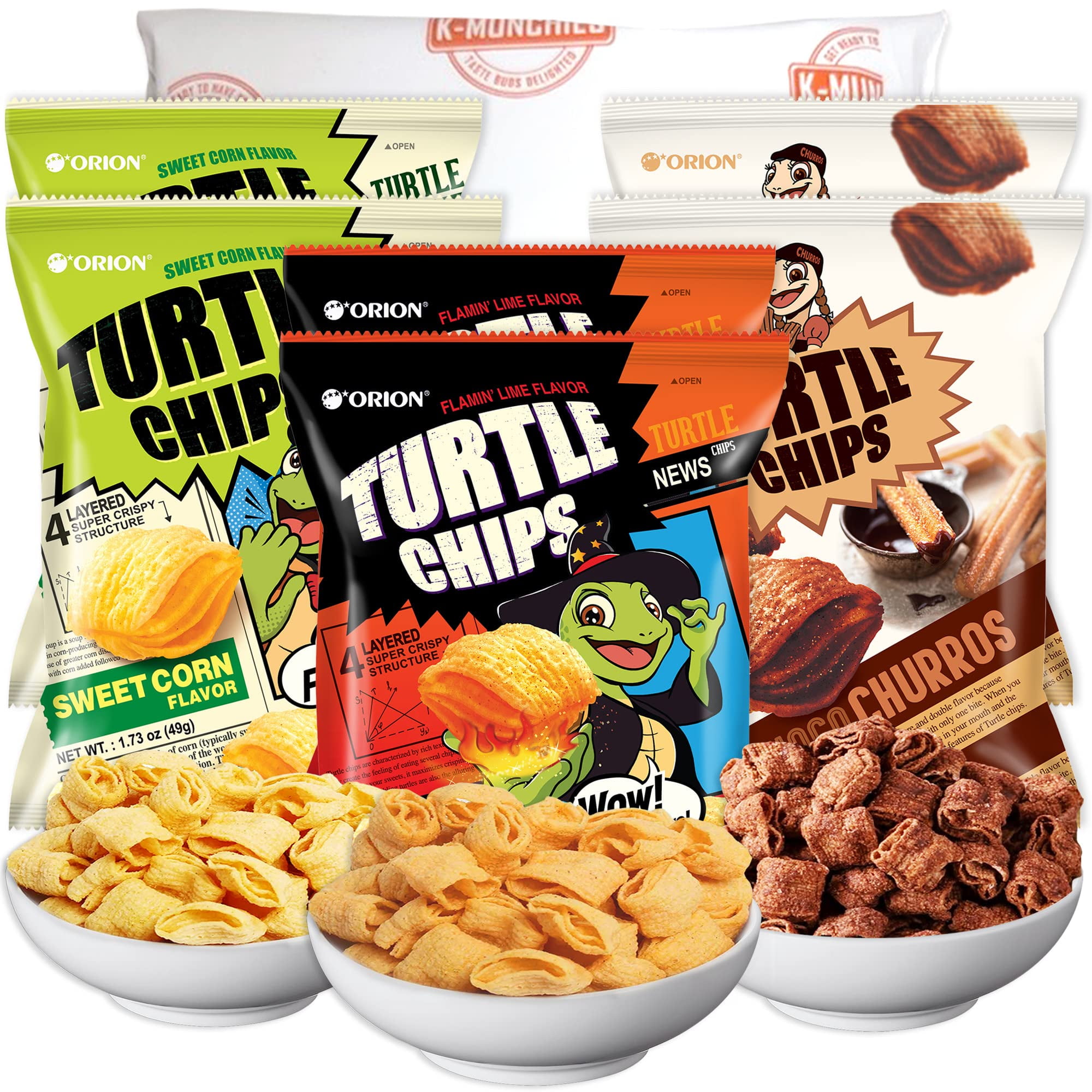 Turtle Snack K-Munchies Orion Turtle Chips BCF26 - 6 Variety Packs, 49g - Choco ...