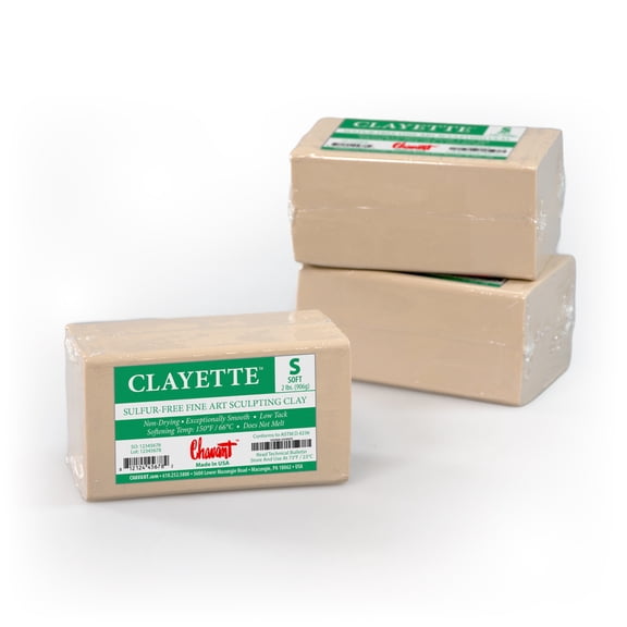 K-Musculo Chavant CLAYETTE Soft - 2 Lbs. Professional Oil Based Sulfur Free Sculpting Clay - Grey