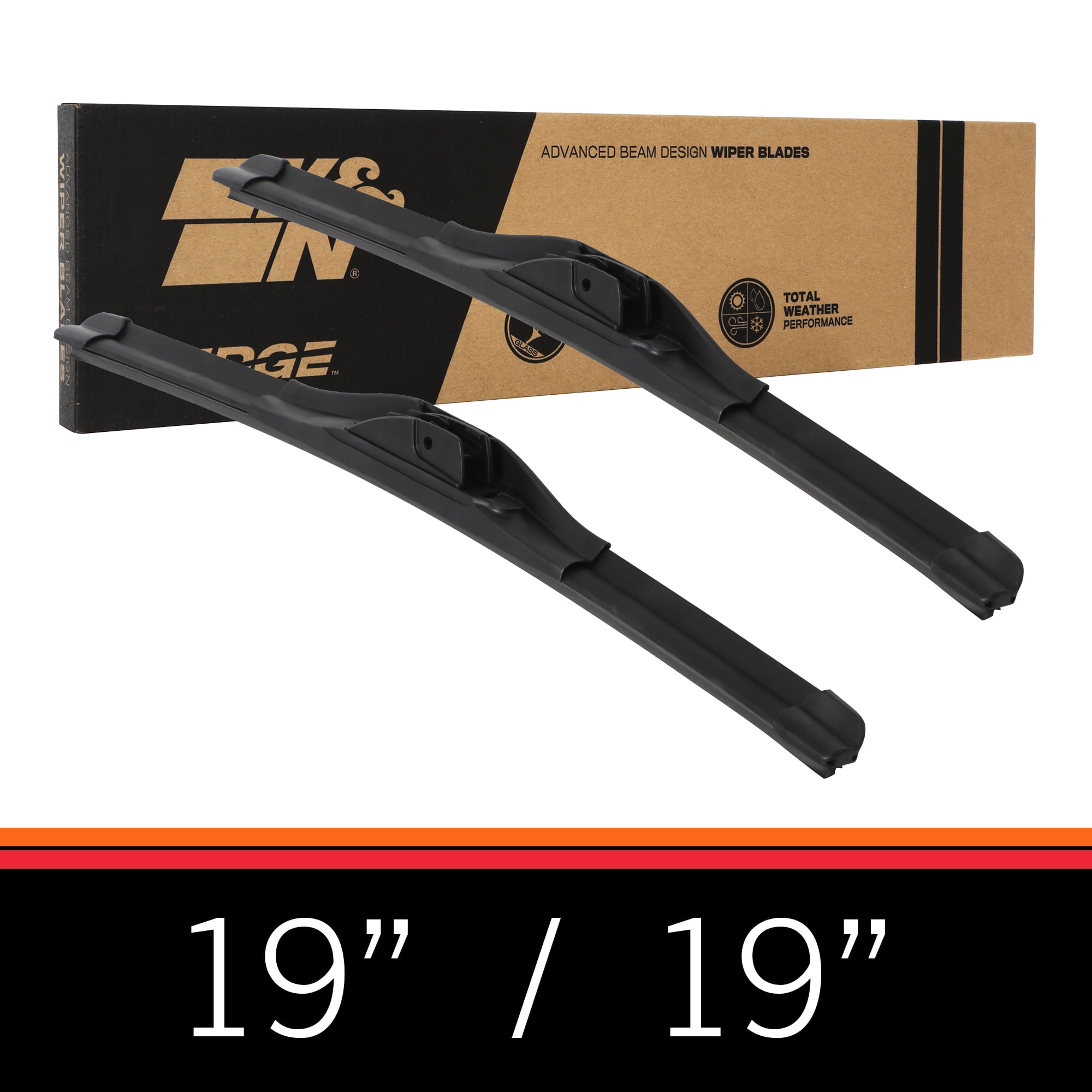 K&N EDGE Wiper Blades: All Weather Performance, Superior Windshield Contact, Streak-Free Wipe Technology: 19"/19" (Pack of 2)