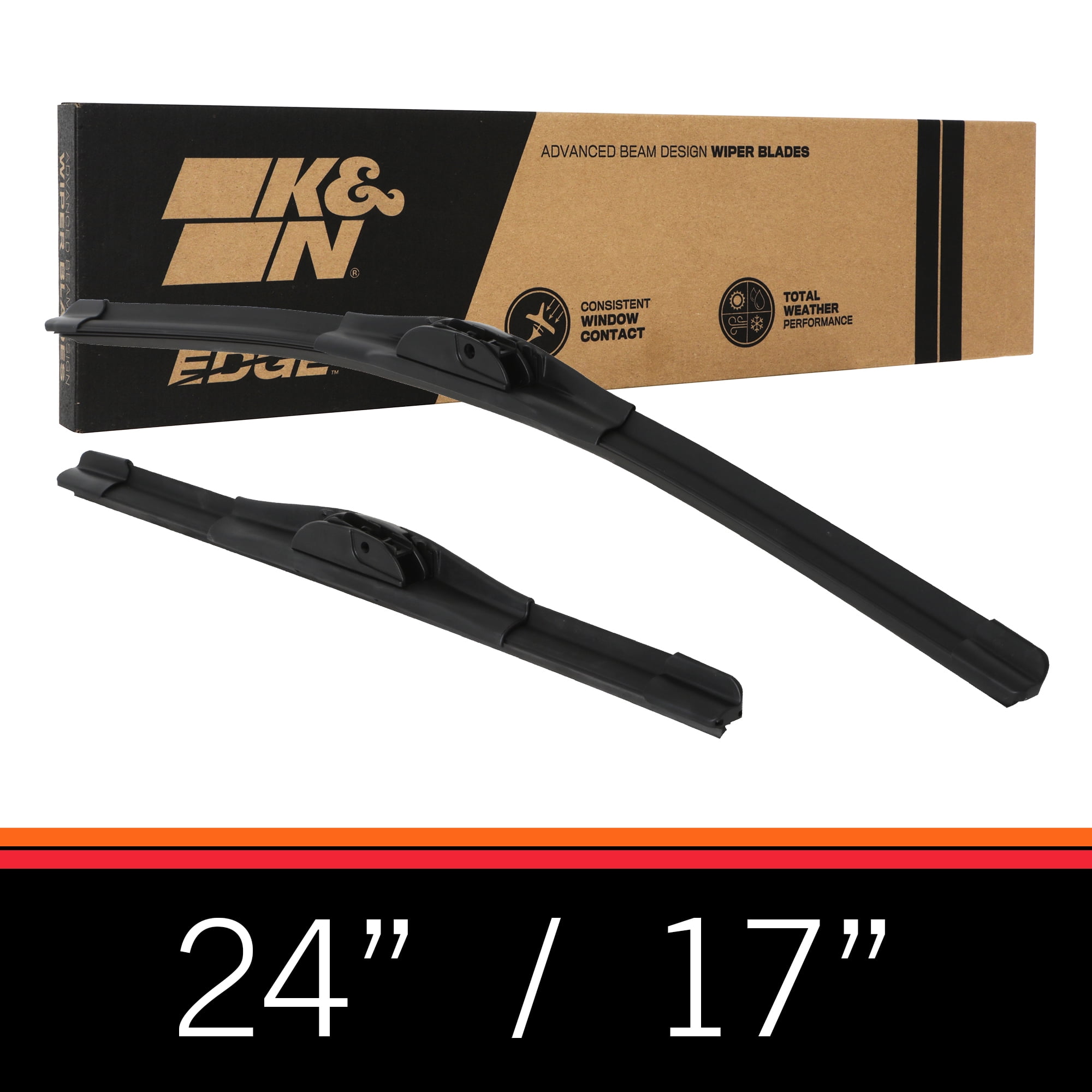 K&N EDGE Wiper Blades: All Weather Performance, Superior Windshield Contact, Streak-Free Wipe Technology: 24"/17" (Pack of 2)