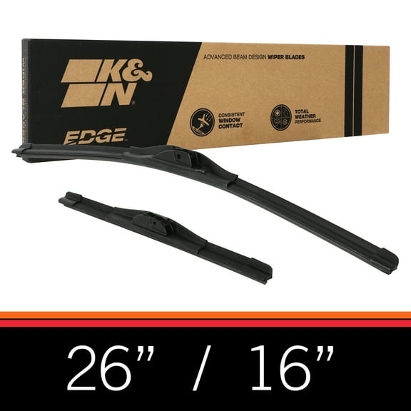 K&N EDGE Wiper Blades: All Weather Performance, Superior Windshield Contact, Streak-Free Wipe Technology: 26"/16" (Pack of 2)