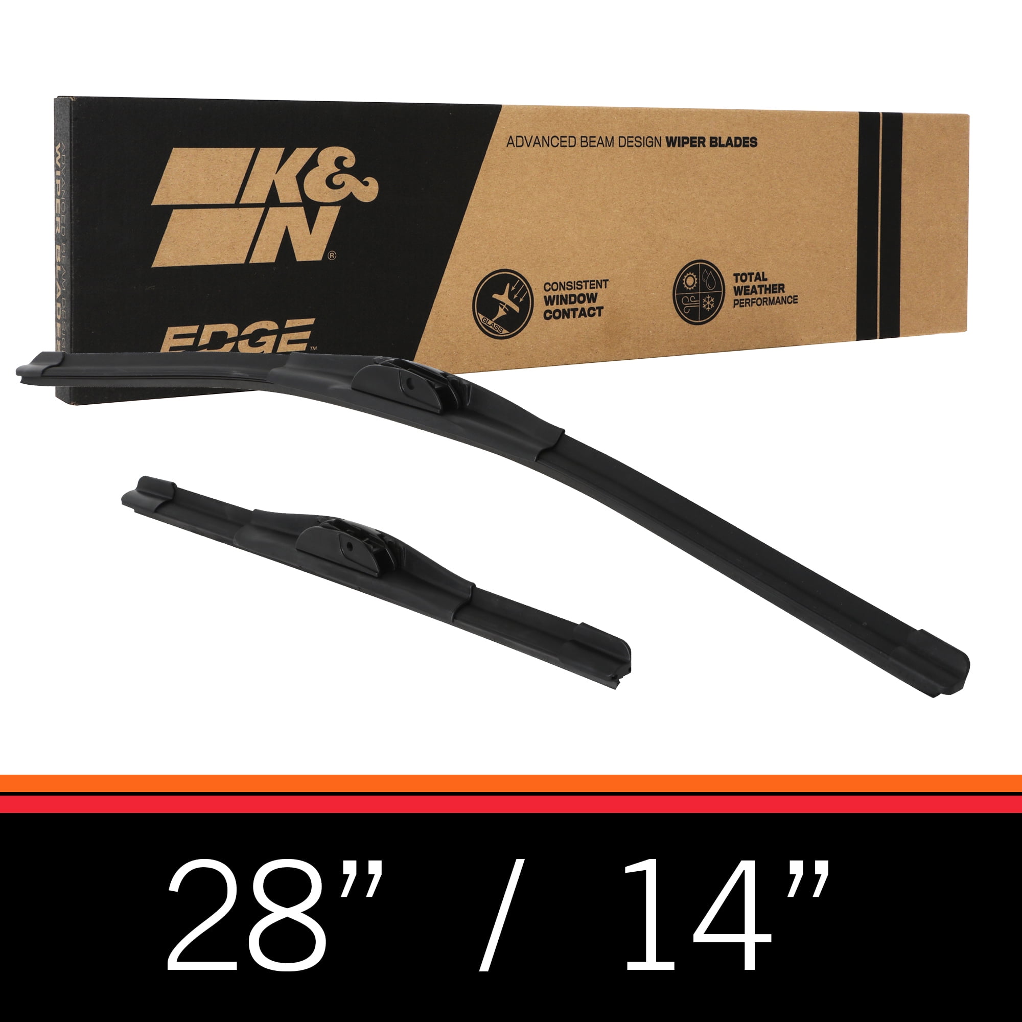 K&N EDGE Wiper Blades: All Weather Performance, Superior Windshield Contact, Streak-Free Wipe Technology: 28"/14" (Pack of 2)