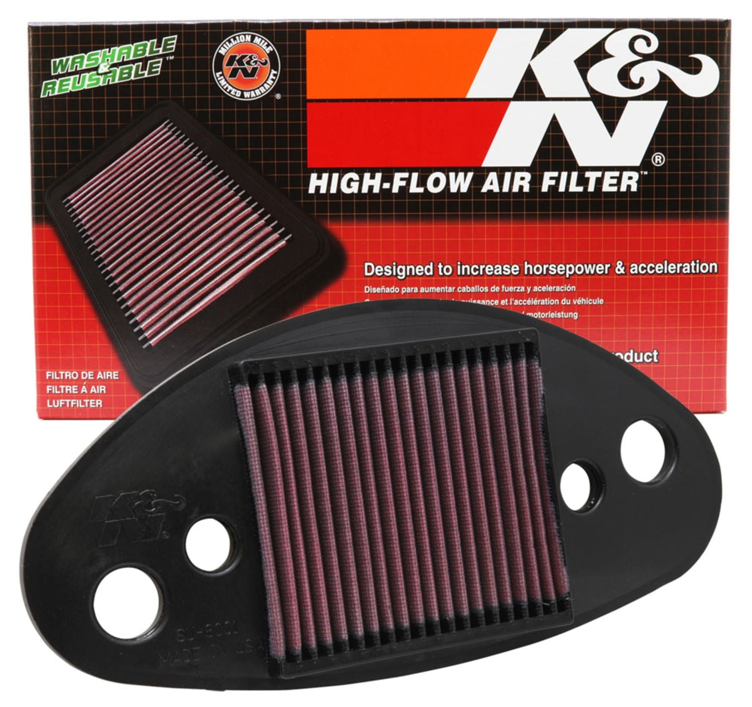 K&N Performance Powersports High-Flow Engine Air Filter: Washable, Multi-Layer Protection, Engineered to Boost Horsepower, SU-8001