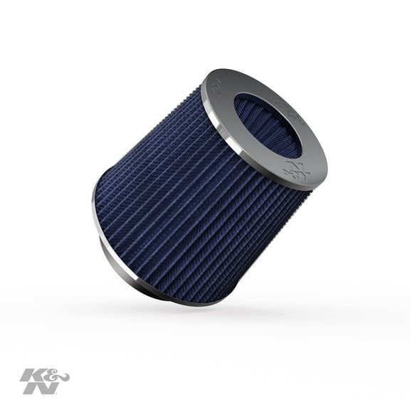 K&N Universal Clamp-On Engine Air Filter: Washable: Round Tapered; 3 in/3.5 in/4 in (102 mm/89 mm/76 mm) Flange ID; 5.5 in (140 mm) Height; 6 in (152 mm) Base; 4.75 in (121 mm) Top, Blue, RG-1001BL