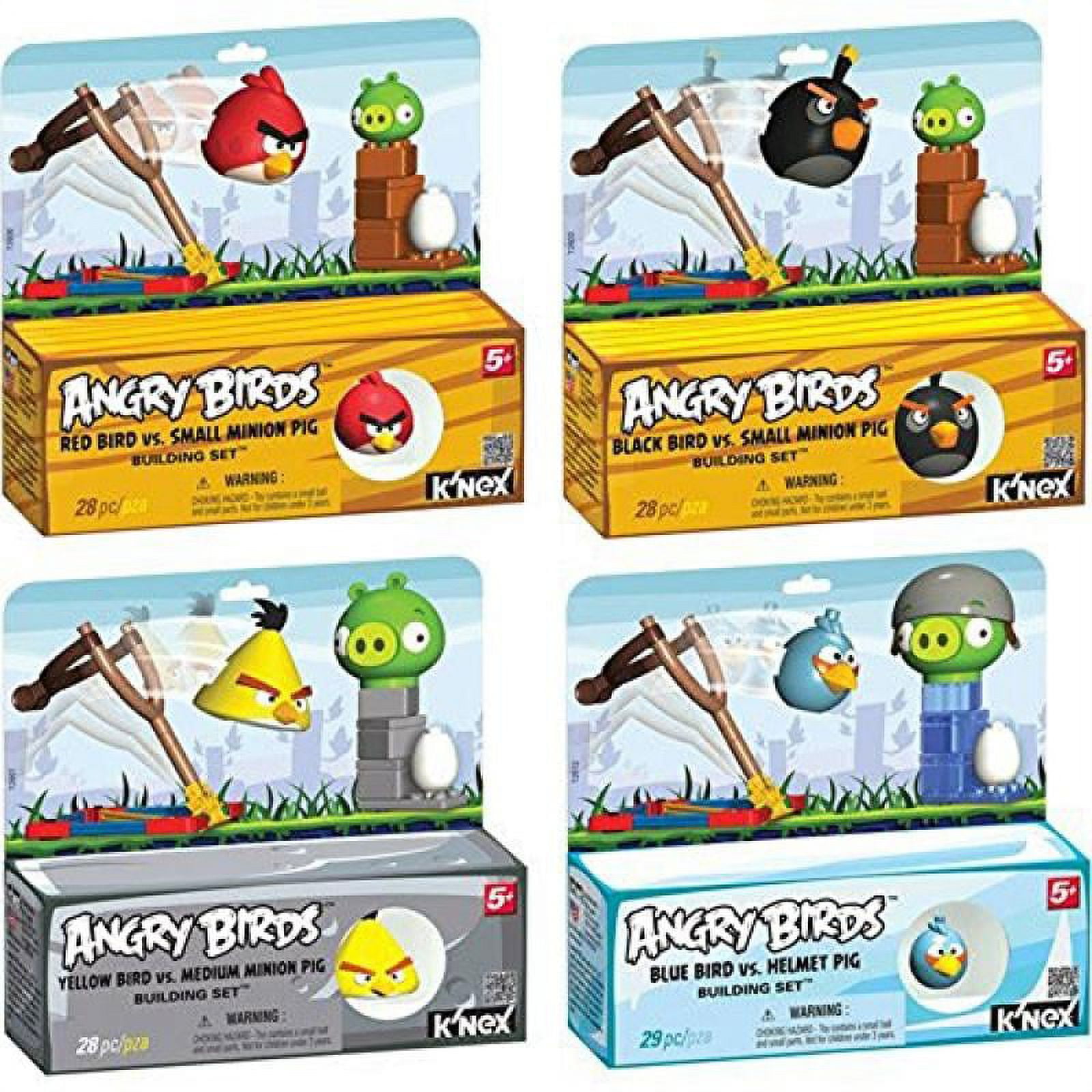 K'NEX Angry Birds Black Red Blue Yellow Bird vs. Pig 4 Building Set Toy