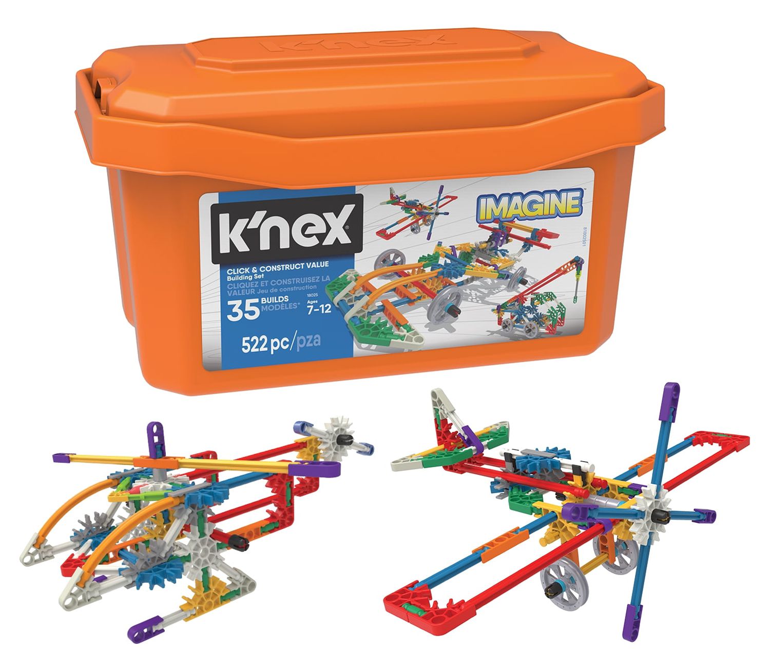K'NEX Imagine Set Costruzioni 522 Pezzi, 35 Modelli (aerei, Animali, Mezzi), Con Contenitore, Giocattolo Educativo Per Bambini Da 7 Anni In Su