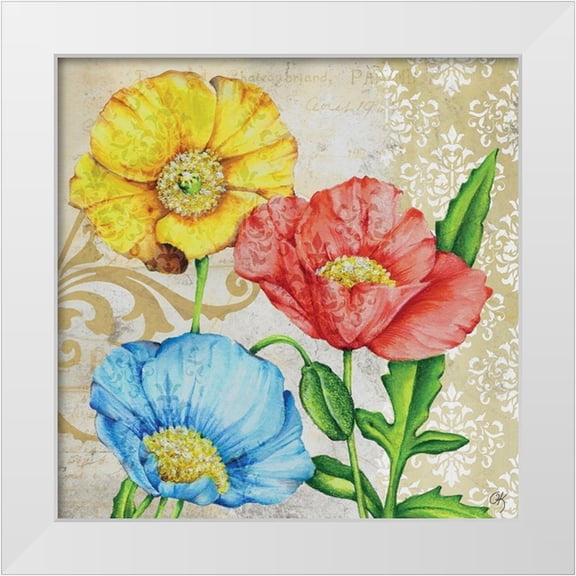 K, Onna 12x12 White Modern Wood Framed Museum Art Print Titled - Colorful Poppies