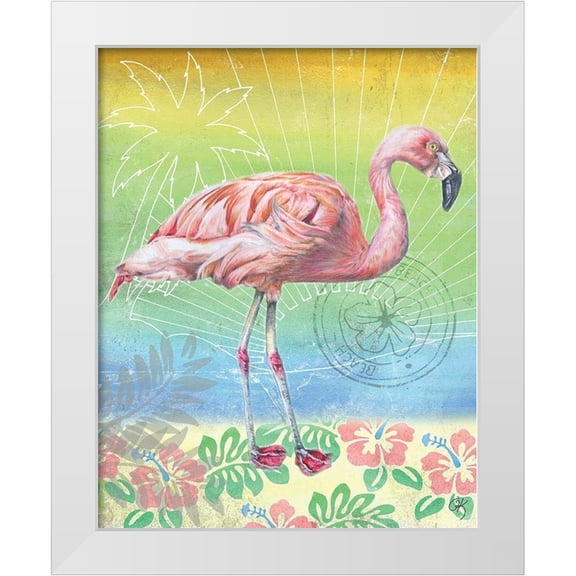 K, Onna 12x14 White Modern Wood Framed Museum Art Print Titled - Summer Splash Flamingo